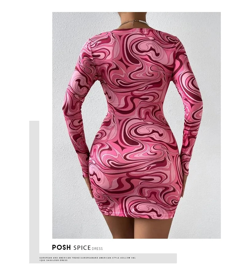 Leopard Print Backless Mini Dress With Hollow Out Detailing