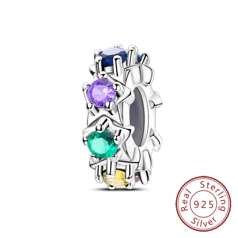 Fit Original 925 Sterling Silver Clip Charms with Zircon and Silicone Spacer Beads for Women DIY Bracelet Gift