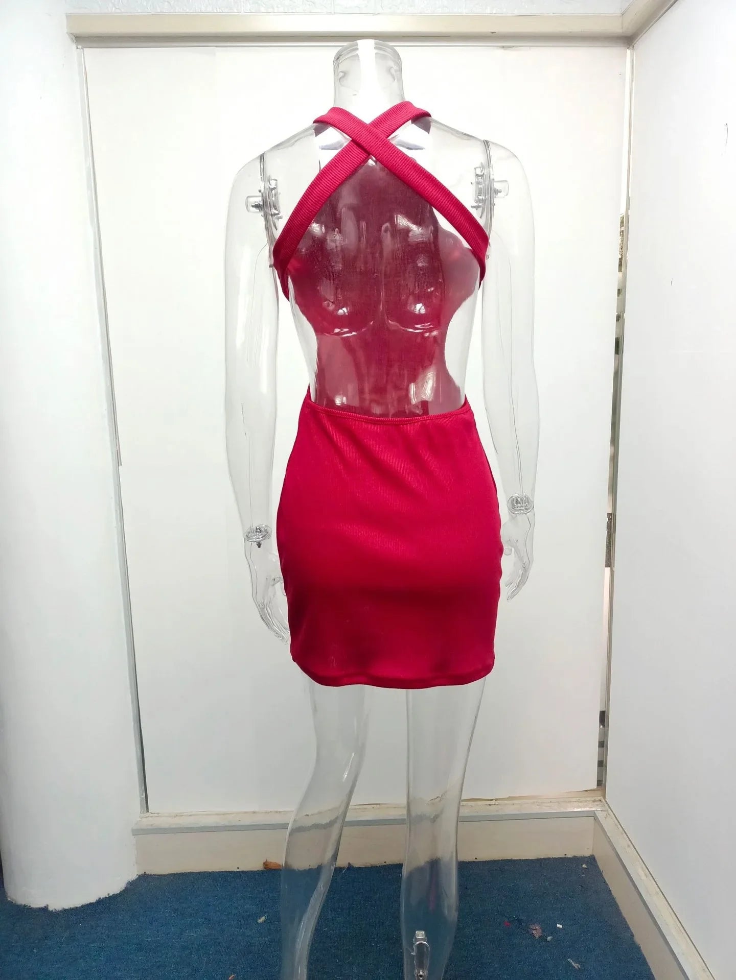 High Neck Hollow Cutout Dress With Back and Bust Details