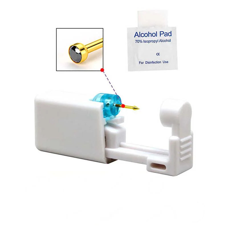 Disposable Nose Piercing Gun Kit with Built-in Stainless Steel Nose Stud and Alcohol Cotton