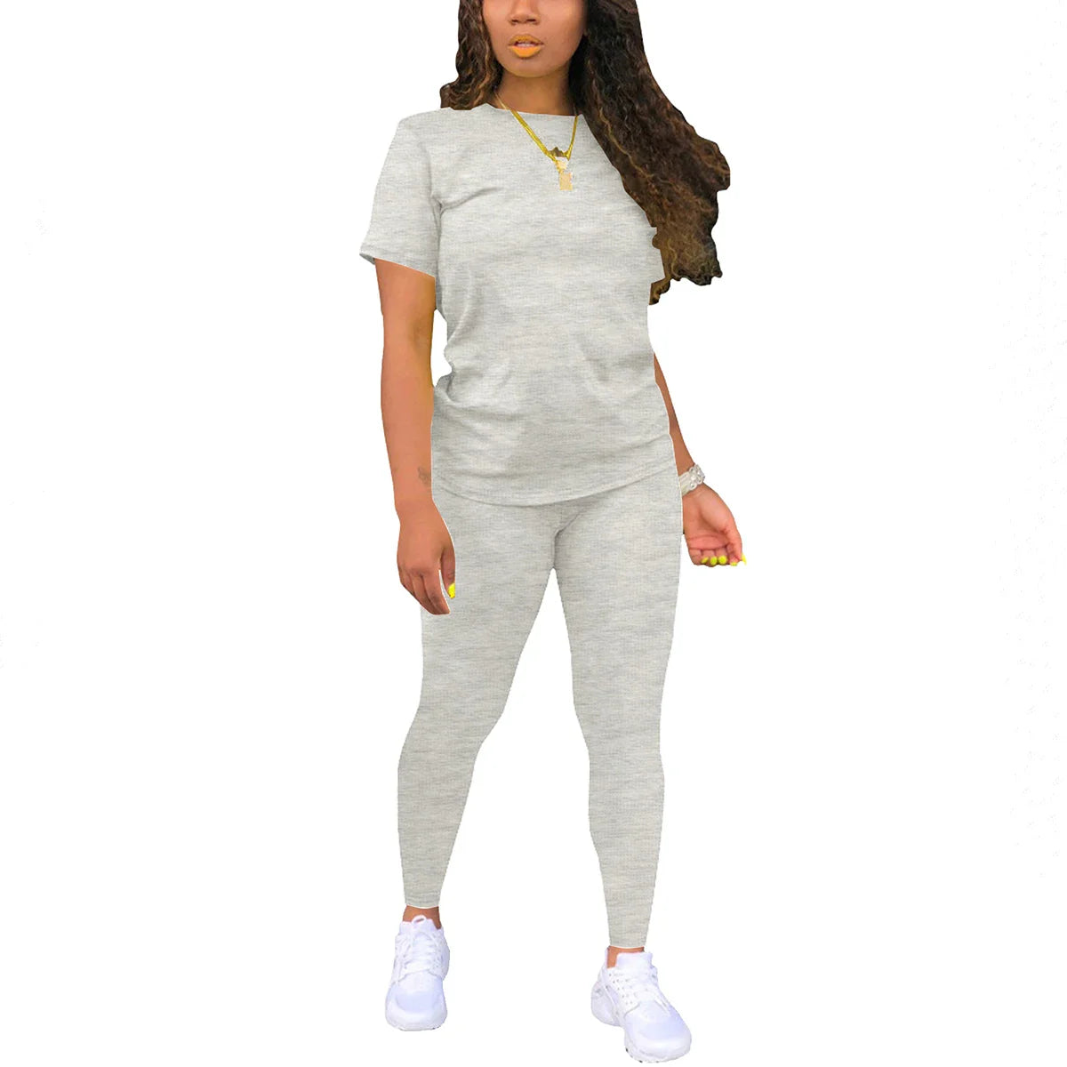 Women's Summer Two Piece Jogger Set with Short Sleeve Top and Matching Shorts