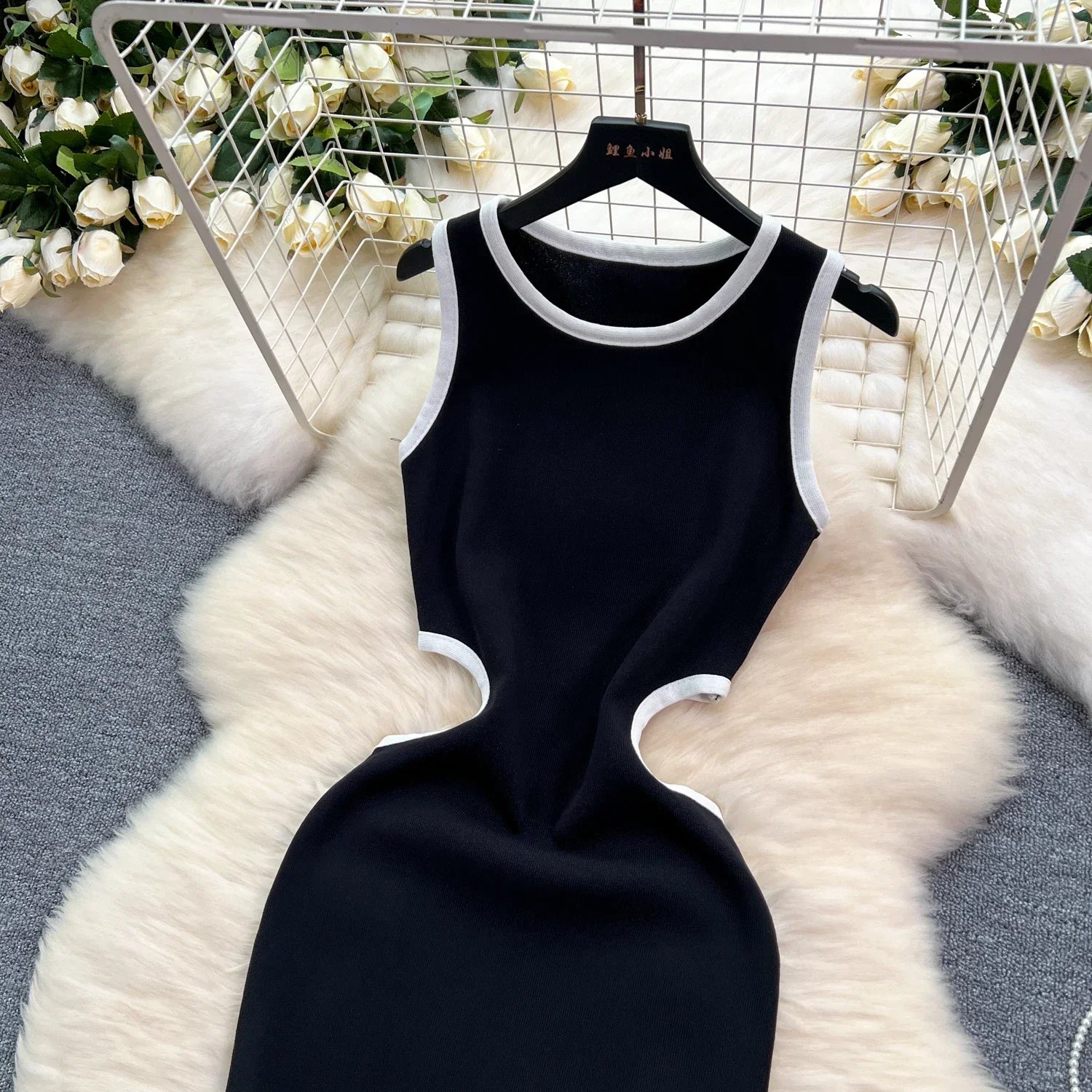 Sexy Cutout Waist Bodycon Dress Knitted Summer Sundress