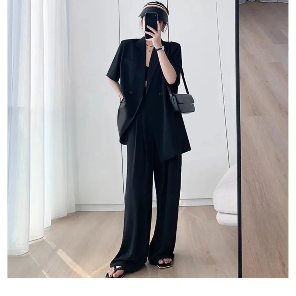 Short Sleeve Blazer Suit Set for Women - Stylish Two Piece Outfit