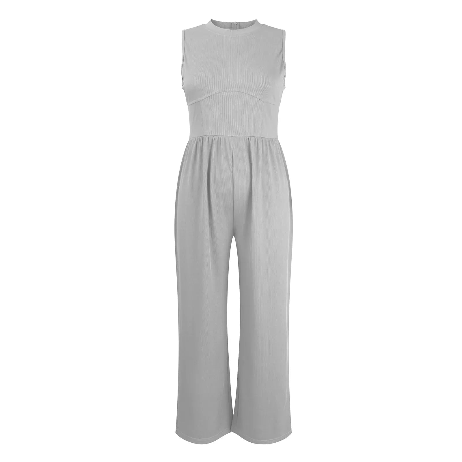 Women Sleeveless High Neck Ribbed Tank Top Jumpsuit Wide Leg Pants Romper with Tummy Control and High Waist Casual Summer Outfit