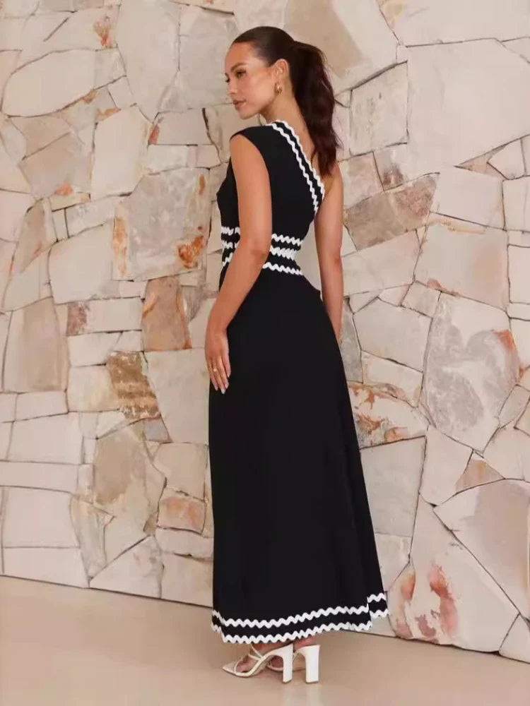 Elegant Lace Two Piece Dress With Diagonal Shoulder