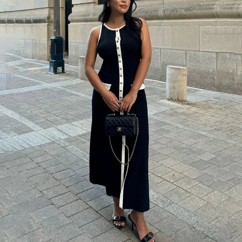 Elegant Sleeveless Ribbed Knit Bodycon Dress High Waist