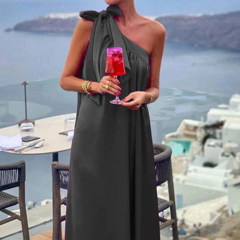 One Shoulder Maxi Dress With Draped Silhouette For Party