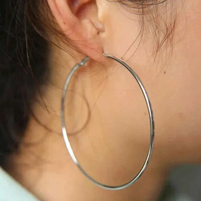 30-100mm Small Big Circle Hoop Earrings for Women and Men in Stainless Steel Fashion Jewelry