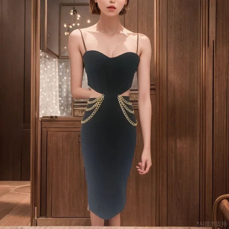 Strapless Hollow Out Bandage Midi Dress For Club Party