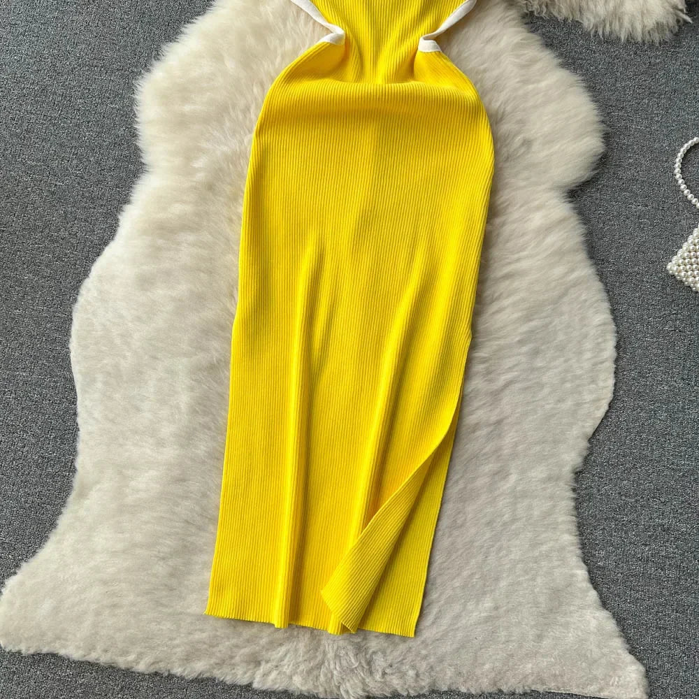 Halter Backless Knit Sundress Women Elastic Waist Bodycon