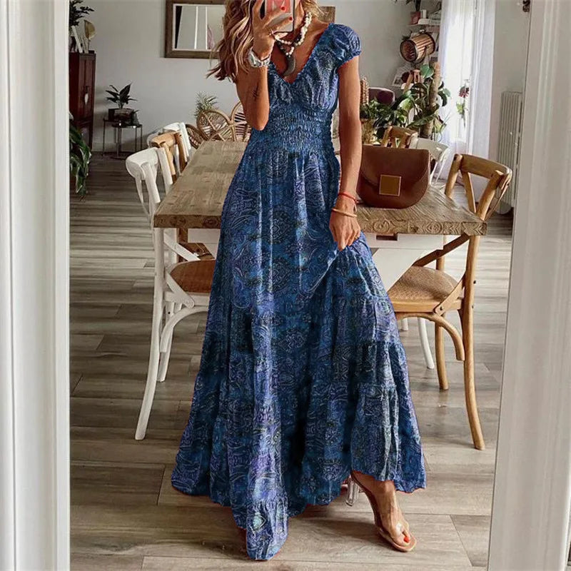 Floral Print Retro Jumpsuit With Cinched Waist Dress