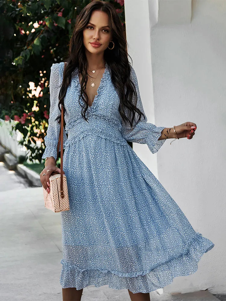 Floral Chiffon Maxi Dress With V Neck And Butterfly Sleeves