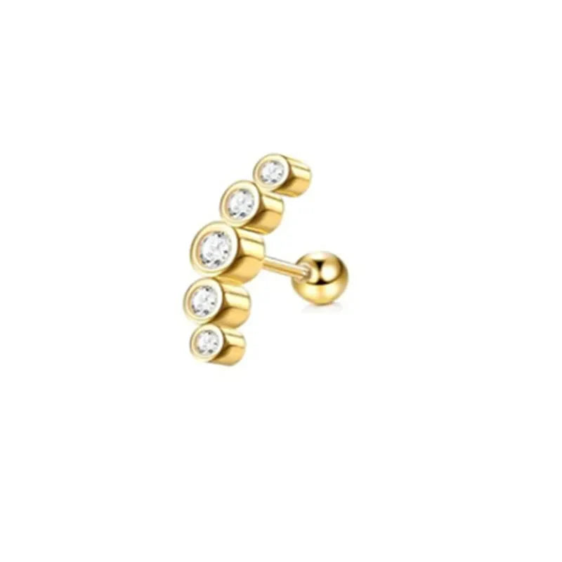 16G Stainless Steel Screw Back Stud Earrings with Cubic Zirconia for Cartilage Conch Helix Ear Piercing