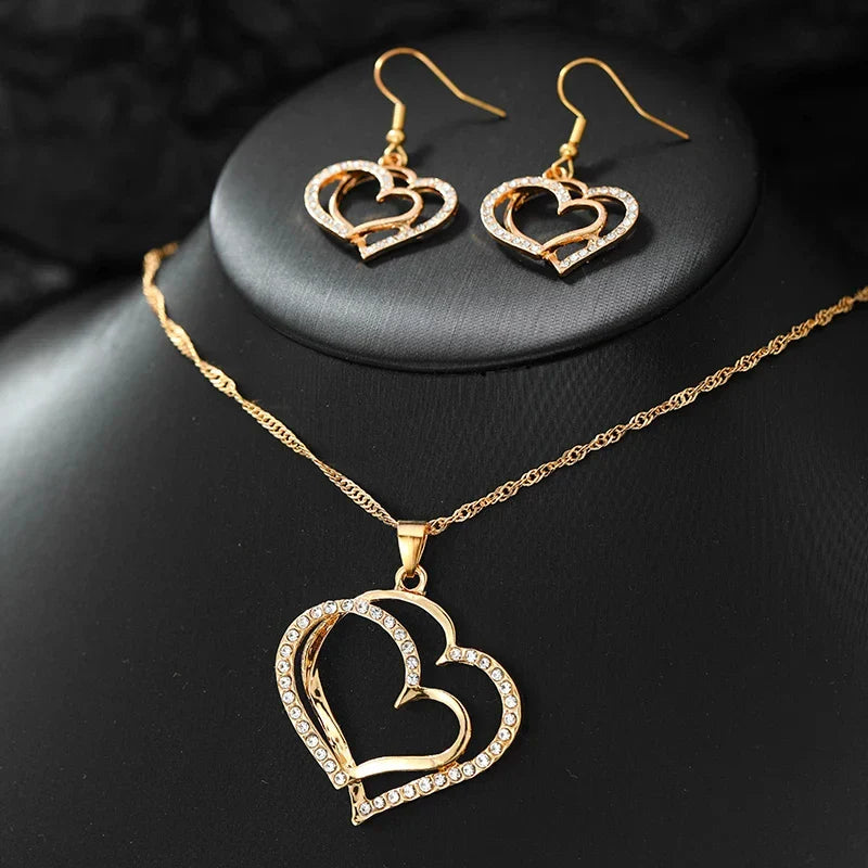 Heart Shaped Jewelry Set for Women Featuring Exquisite Earrings, Pendant, and Necklace with Rhinestone Accents