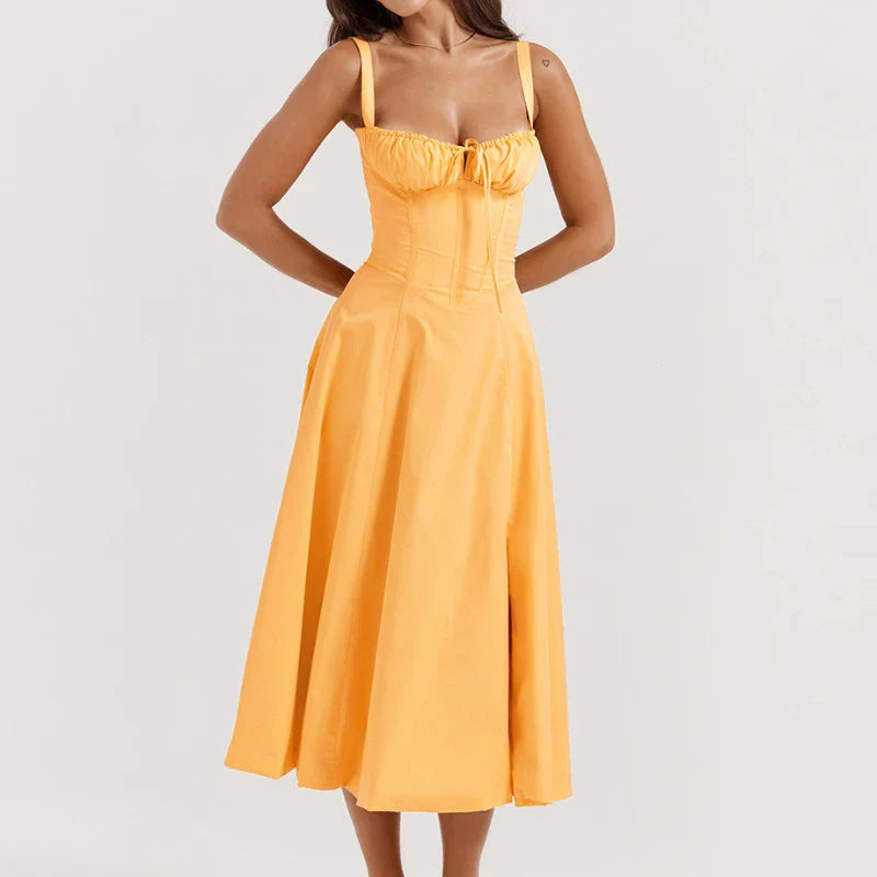 Boho Spaghetti Strap Midi Dress With Tie Front Floral Print