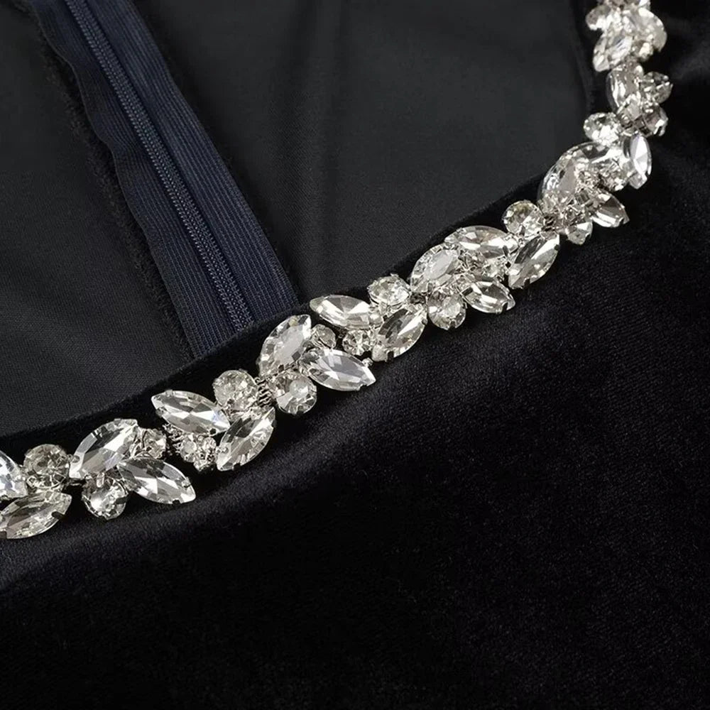 Beaded Mini Dress With Plunge Neckline And Long Sleeve