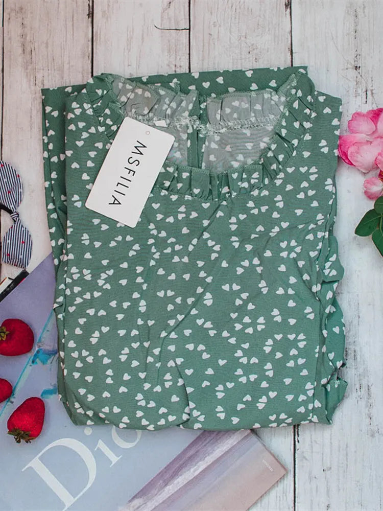 Chiffon Dot Print Butterfly Sleeve Dress With Ruffles