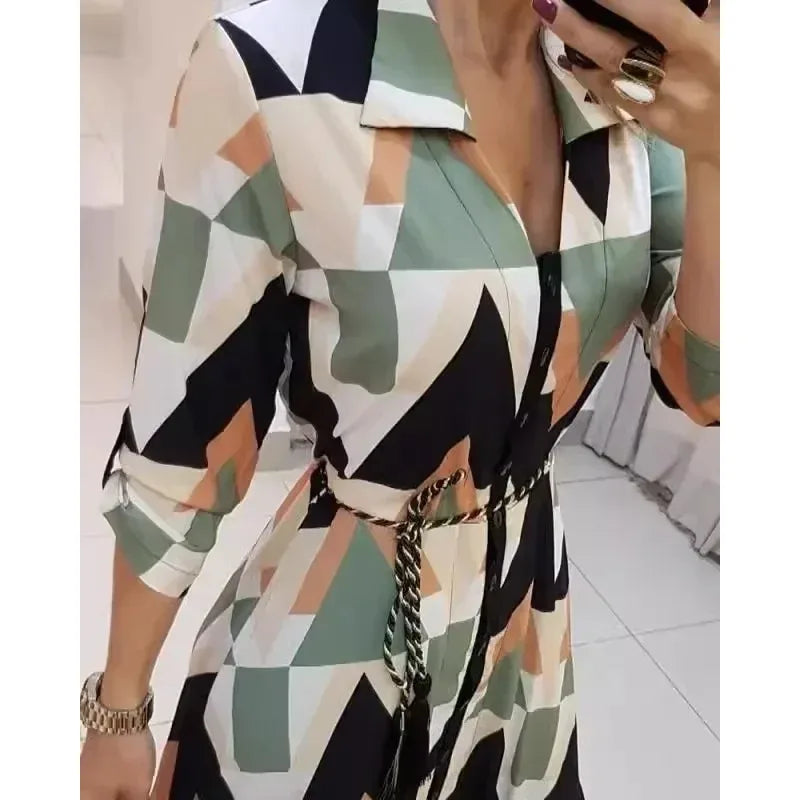 Elegant Striped Print Lace Up Dress For Summer Style