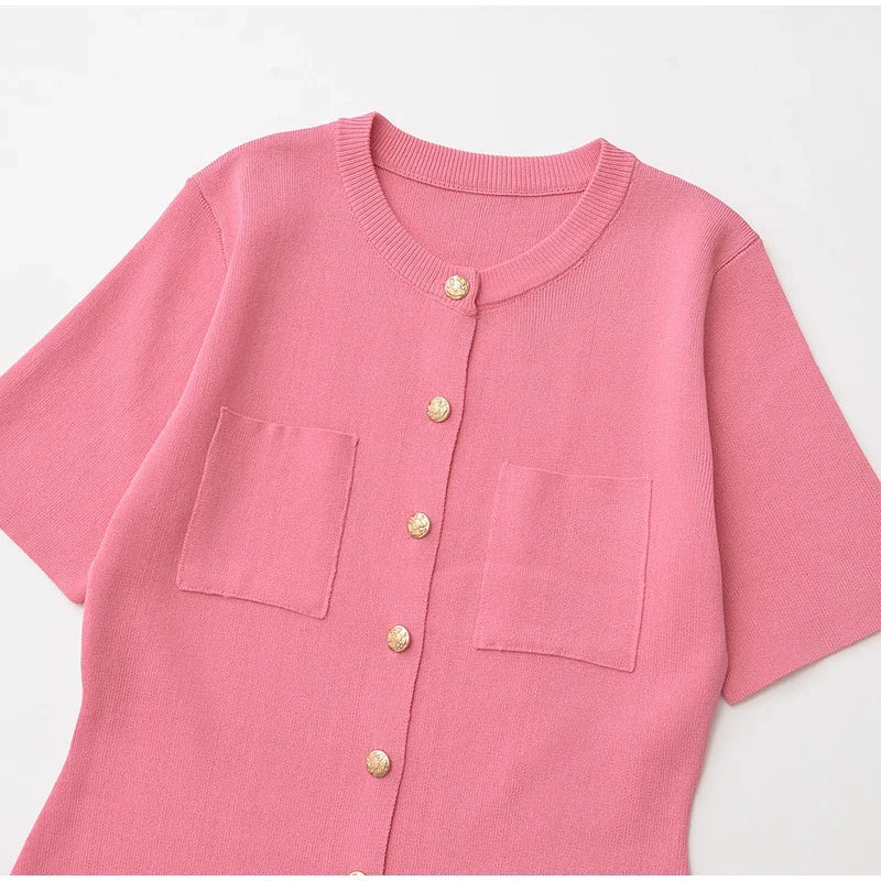 Ribbed Pocket Knit Dress For Women High Waist Mini Chic