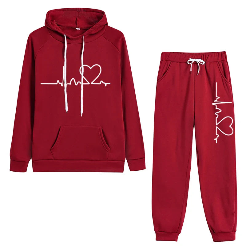 Autumn Winter Women's Fleece Tracksuit Hoodie and Sweatpants Set for Casual Jogging