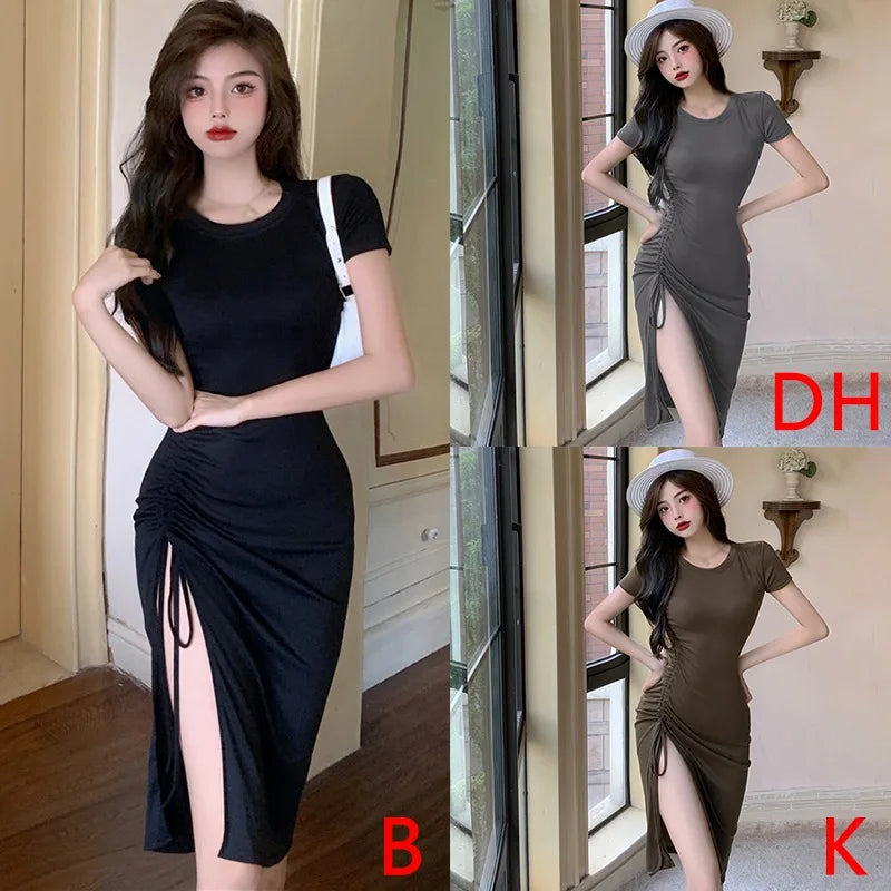 Summer Dress With Drawstring Side Slit Irregular Hem
