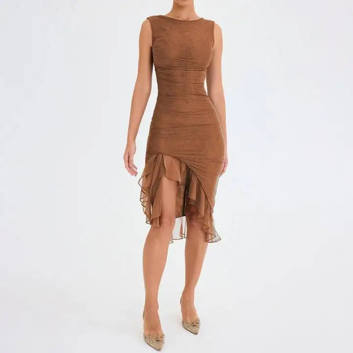 Tie Dye Backless Maxi Dress With Side Slit Bodycon