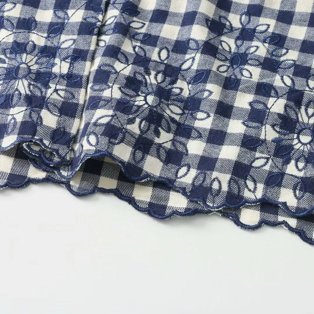 Heavy Embroidered Retro Plaid Shirt with Classic All-Match Design and Vintage Charm