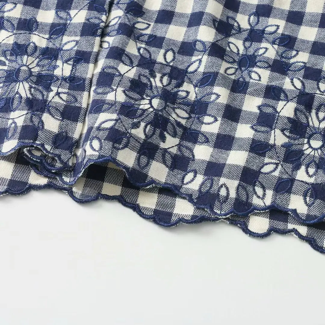 Heavy Embroidered Retro Plaid Shirt with Classic All-Match Design and Vintage Charm