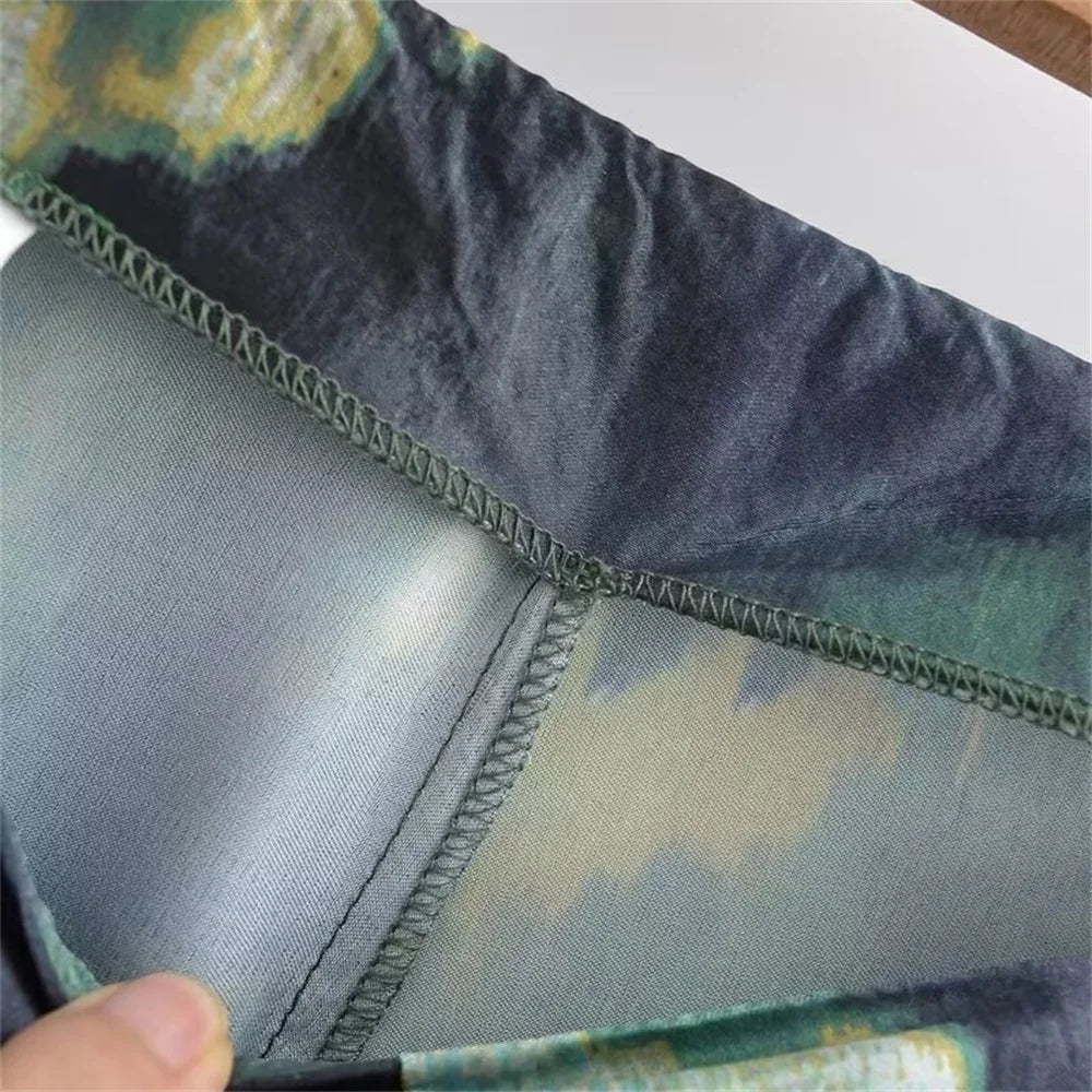 Women's Printed Shirt and Scarf Printed Pants Set for Spring and Summer Fashion