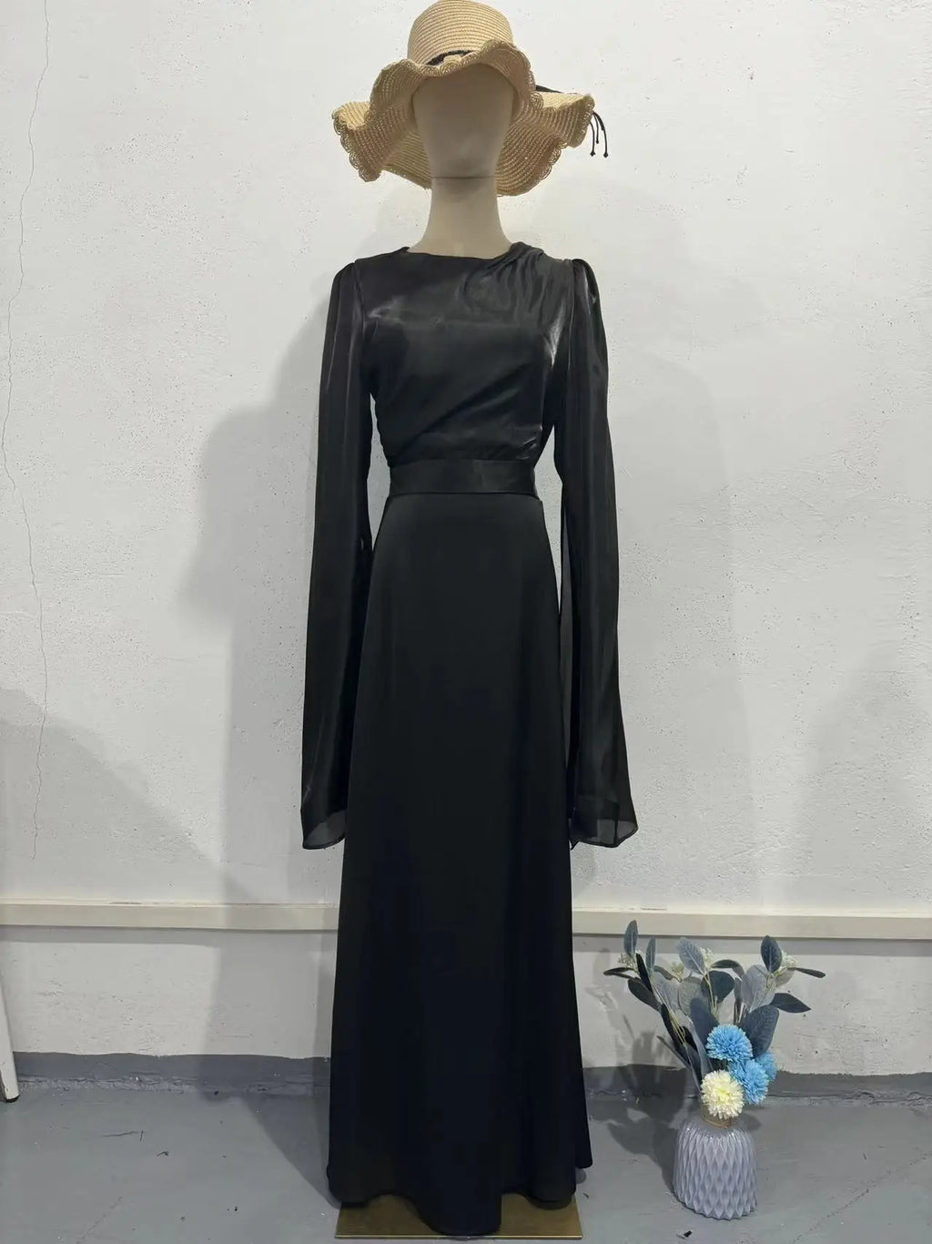 Summer Satin Long Sleeve Evening Gown Dress Slim Fit