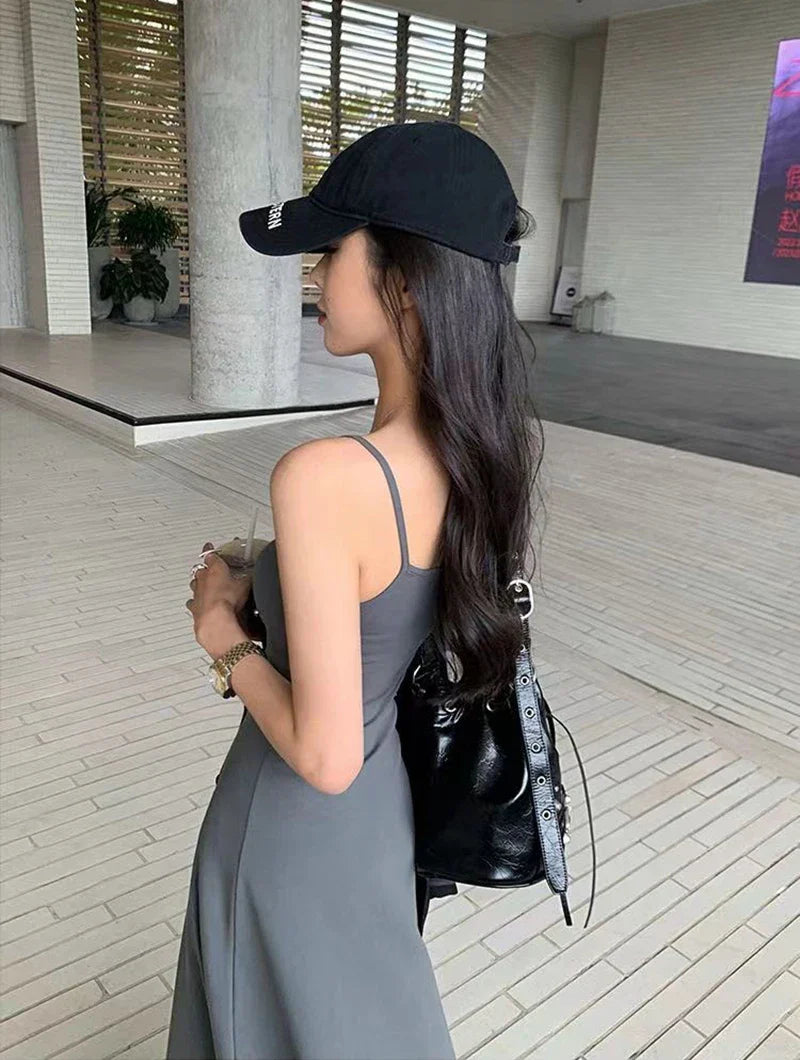 Black Backless Spaghetti Strap Dress Women Elegant Slim