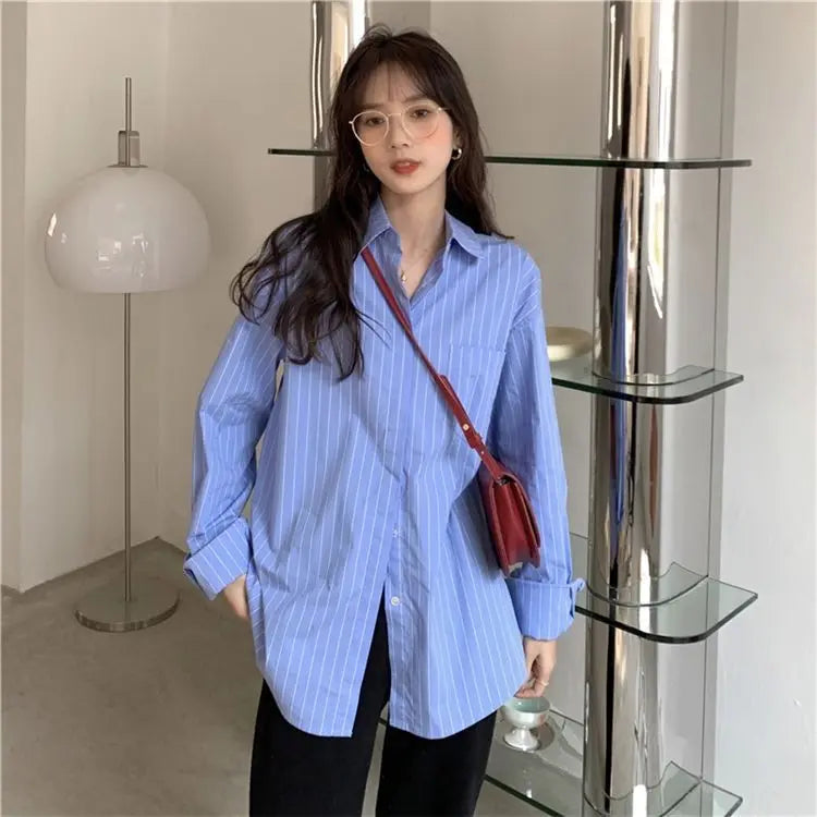 Lightweight Sun Protection Women's Stripe Long Sleeve Blouse and Cardigan for Spring and Summer Outdoor Wear