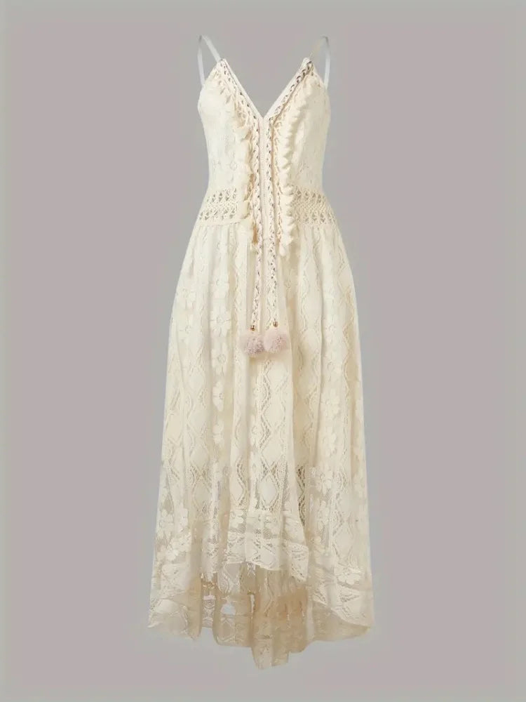 Boho Lace Maxi Dress For Women Sleeveless V Neck Sundress