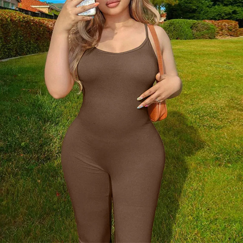 Women's Sleeveless Black Bodycon Jumpsuit Sexy Backless Slim Fit Casual Romper Streetwear Overall