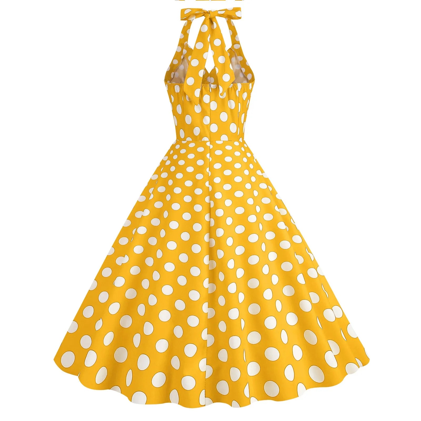 Retro Polka Dot Lace Up Backless Dress With Swing Puff