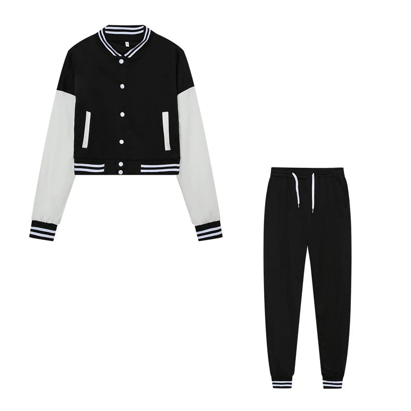 Women's Stitching Baseball Jacket Two-Piece Sports Suit