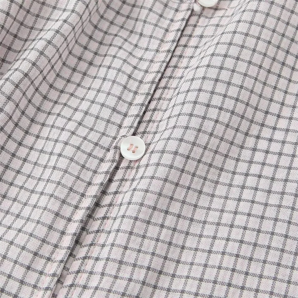 Casual Women's Long Sleeve Loose Fit Layered Small Grid Decorative Shirt for Autumn Versatile Everyday Wear