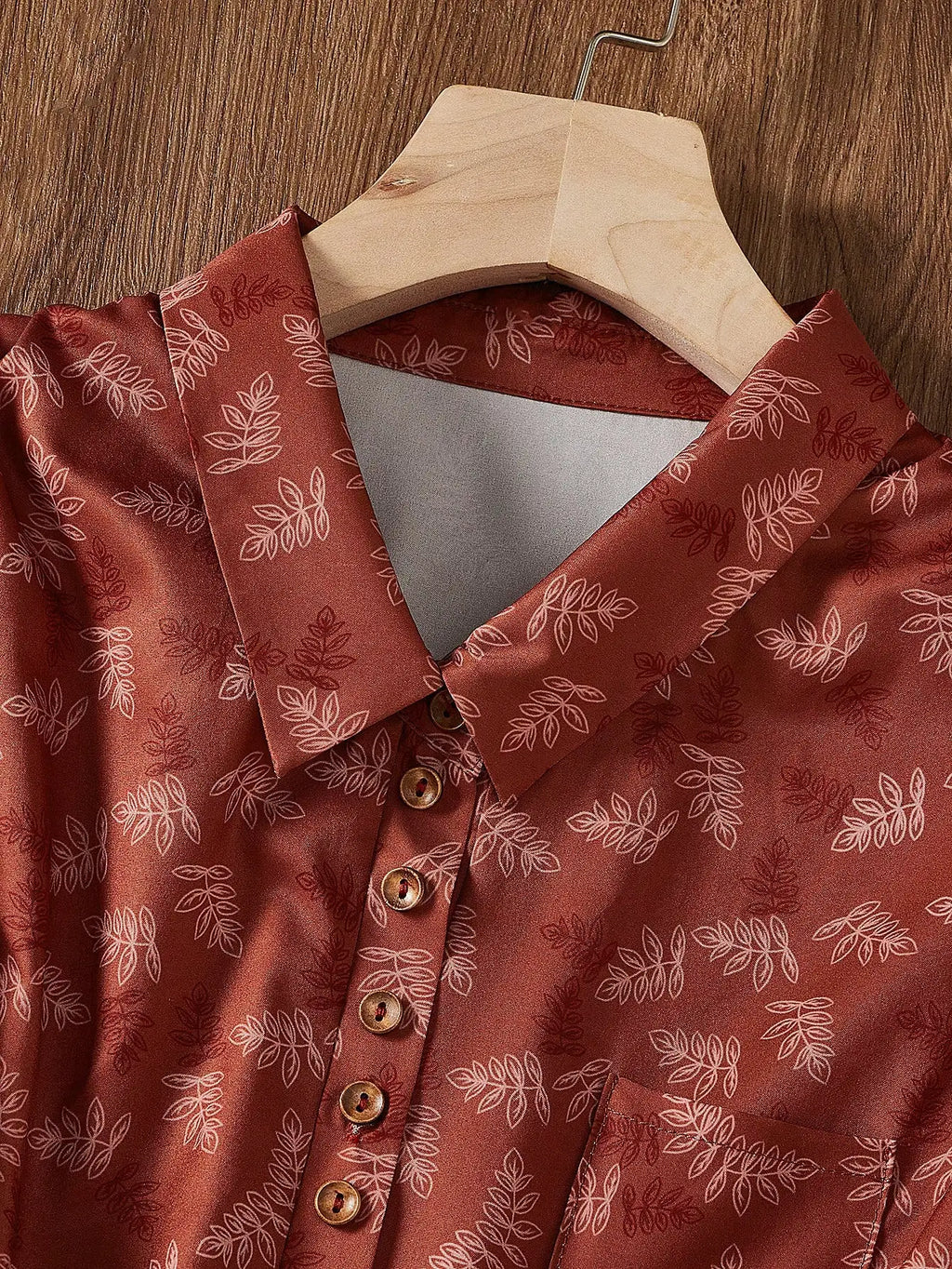 Elegant Womens Lapel Collar Long Sleeve Button Down Printed Casual Shirt