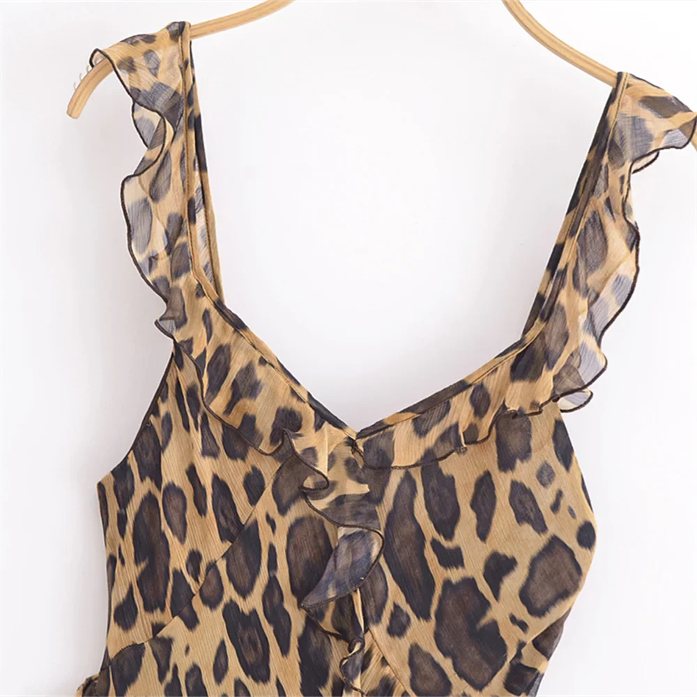 Leopard Print Layered Dress for Women Slim Fit Elegant