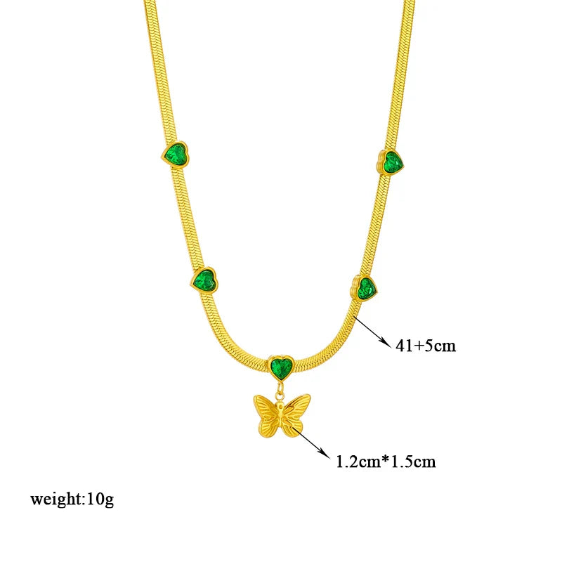 Stainless Steel Butterfly Moon Lock Blue Eyes Pendant Necklace for Women Multilayer Choker Chain Jewelry Gifts