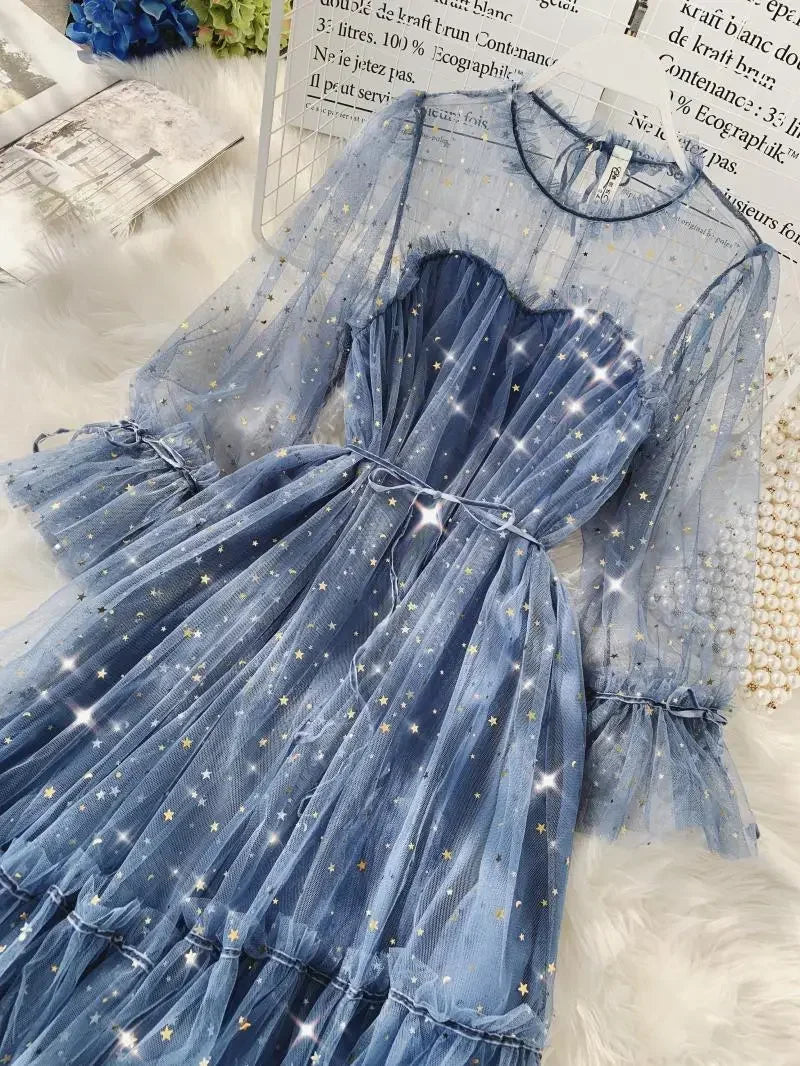 Sequined Mesh Fairy Dress For Women Party Gala Evening Wear