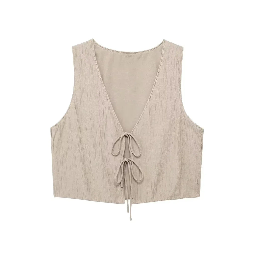 Tied Sleeveless Vest Top and High Waist Midi Skirt Two Piece Set Women's Summer Waistcoat Long Skirt Outfit