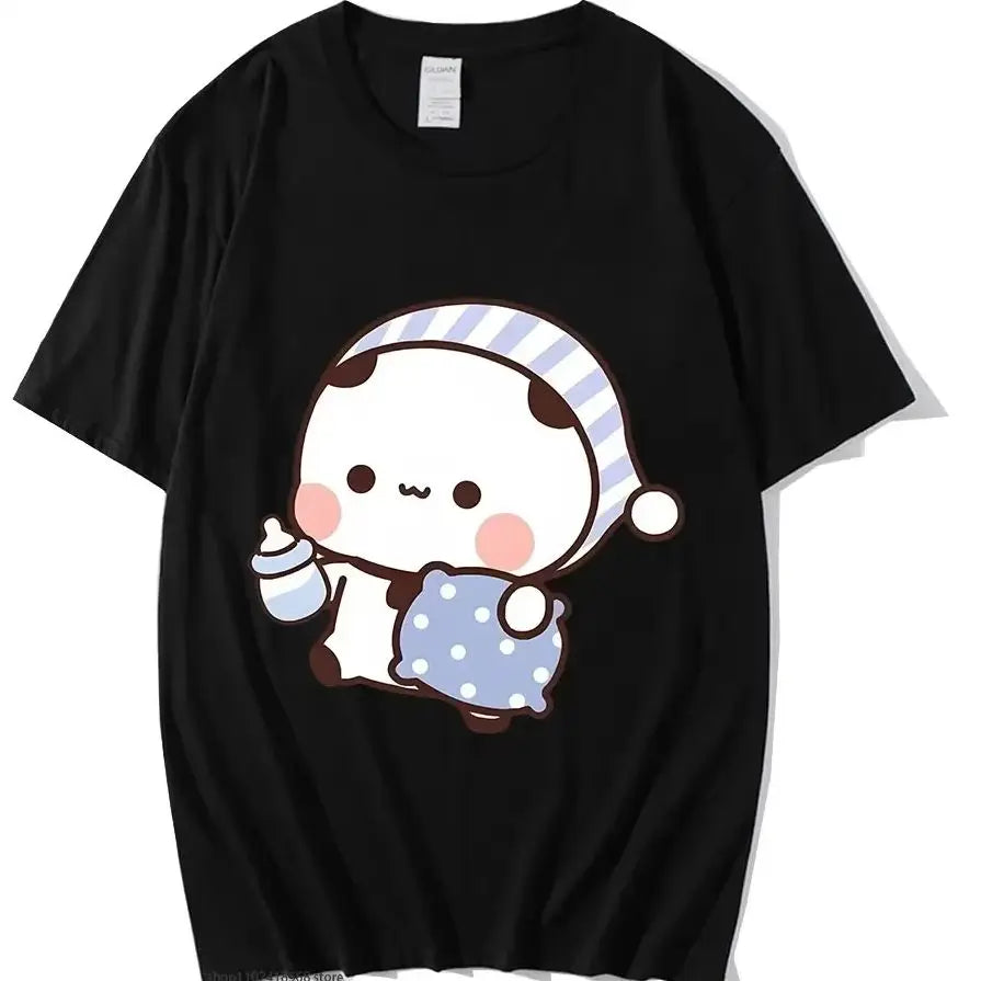 Kawaii Cute Panda and Bear Graphic Long Sleeve Couple Shirts for Men and Women Fashion Tees
