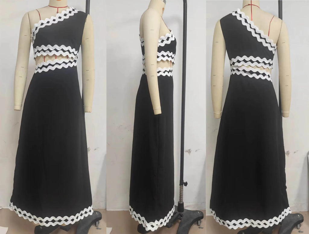 Elegant Lace Two Piece Dress With Diagonal Shoulder