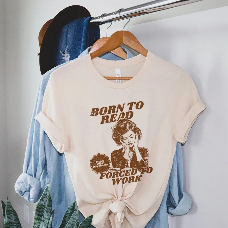 Born to Read Funny Book Lover T-Shirt Cute Vintage Graphic Tee for Women Retro Hippie Style Reader Gifts