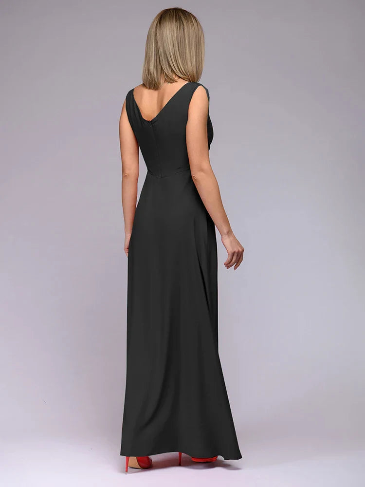 Deep V Neck Sleeveless Maxi Dress With Slit High Waist