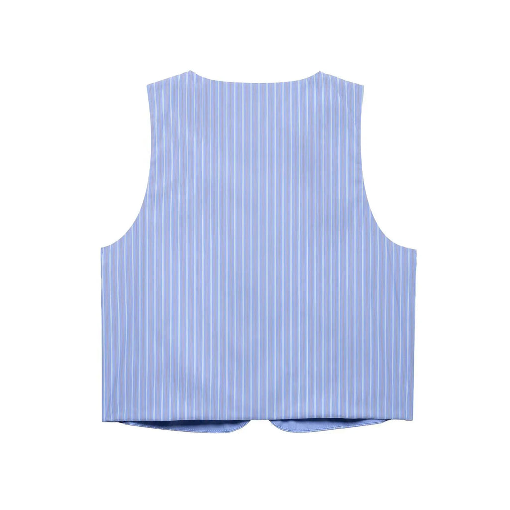 Women's Sleeveless Striped Print Button-Up Vest Blouse Chic Business Crop Top for Office and Casual Wear