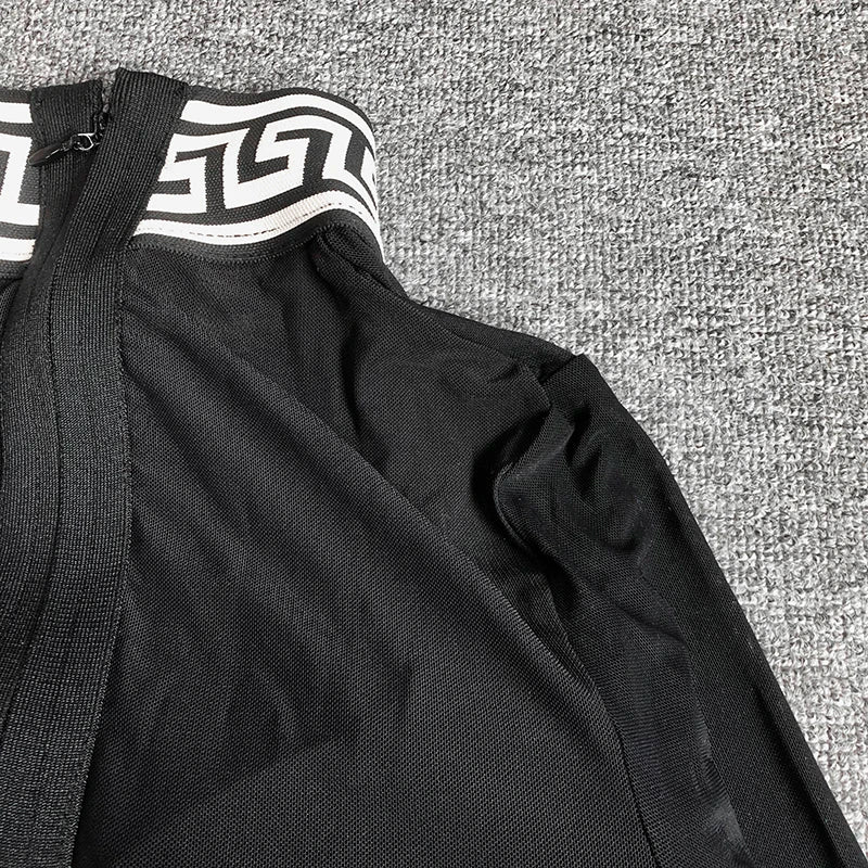 Black Mesh Bandage Dress for Women Long Sleeve Bodycon