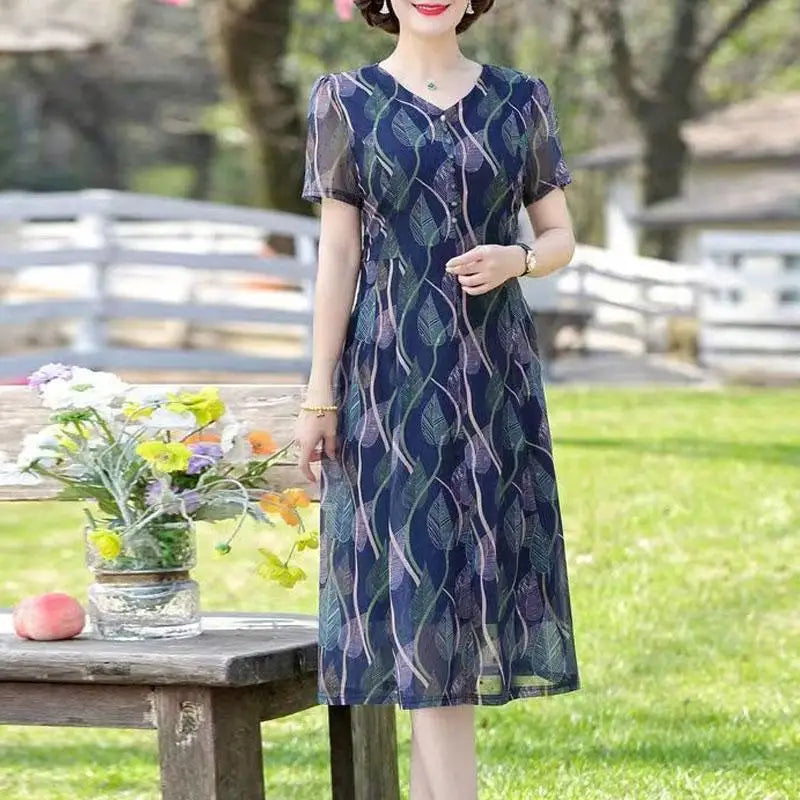 Casual V Neck Midi Dress For Women Chiffon A Line Summer