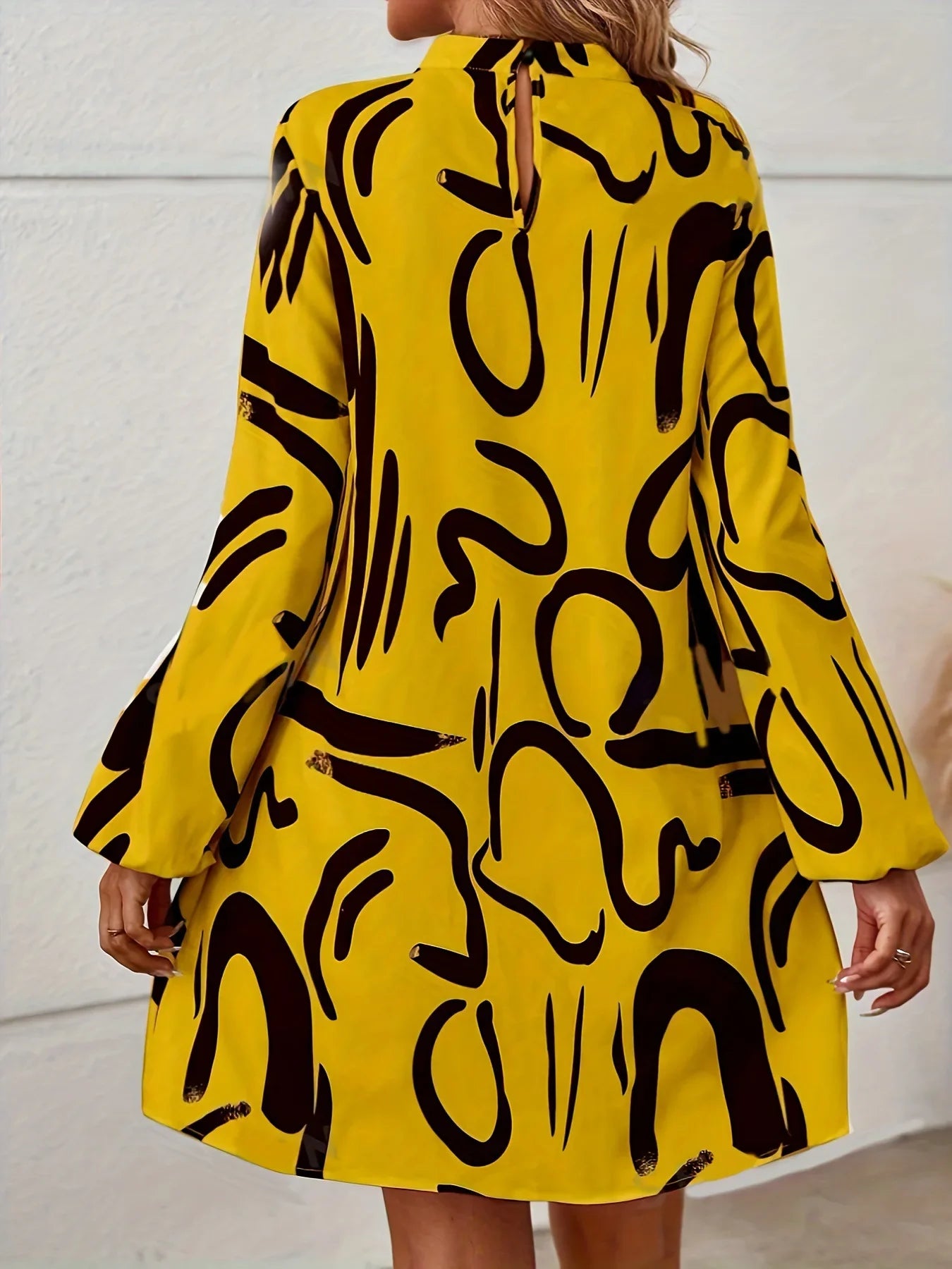 Boho Printed Lantern Sleeve Mini Dress For Casual Vacation